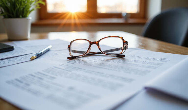 Legal documents with glasses on top