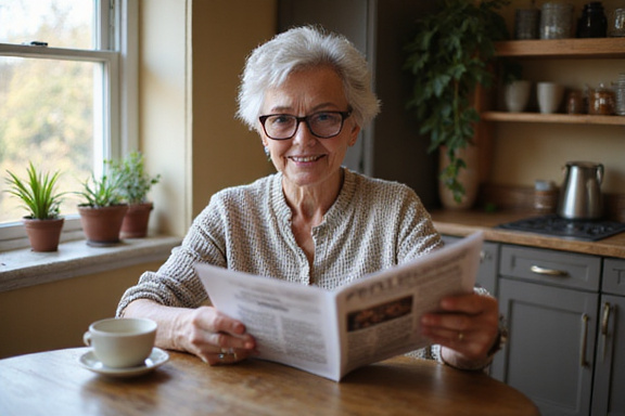 Senior woman reading a newsletter