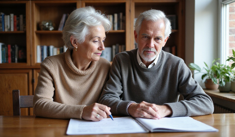 Senior couple reviewing legal documents