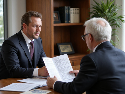 Attorney explaining legal concepts to senior client