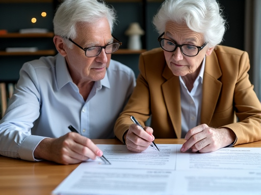 Senior couple reviewing legal documents together