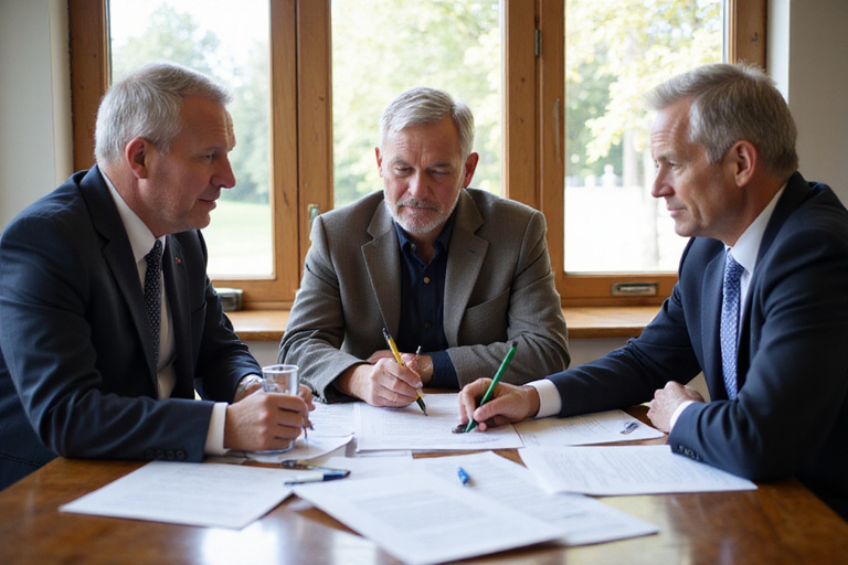 Senior couple reviewing legal documents with their attorney