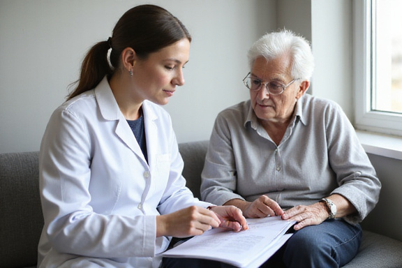 Doctor explaining medical documents to senior patient