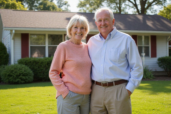 Senior couple in front of their home